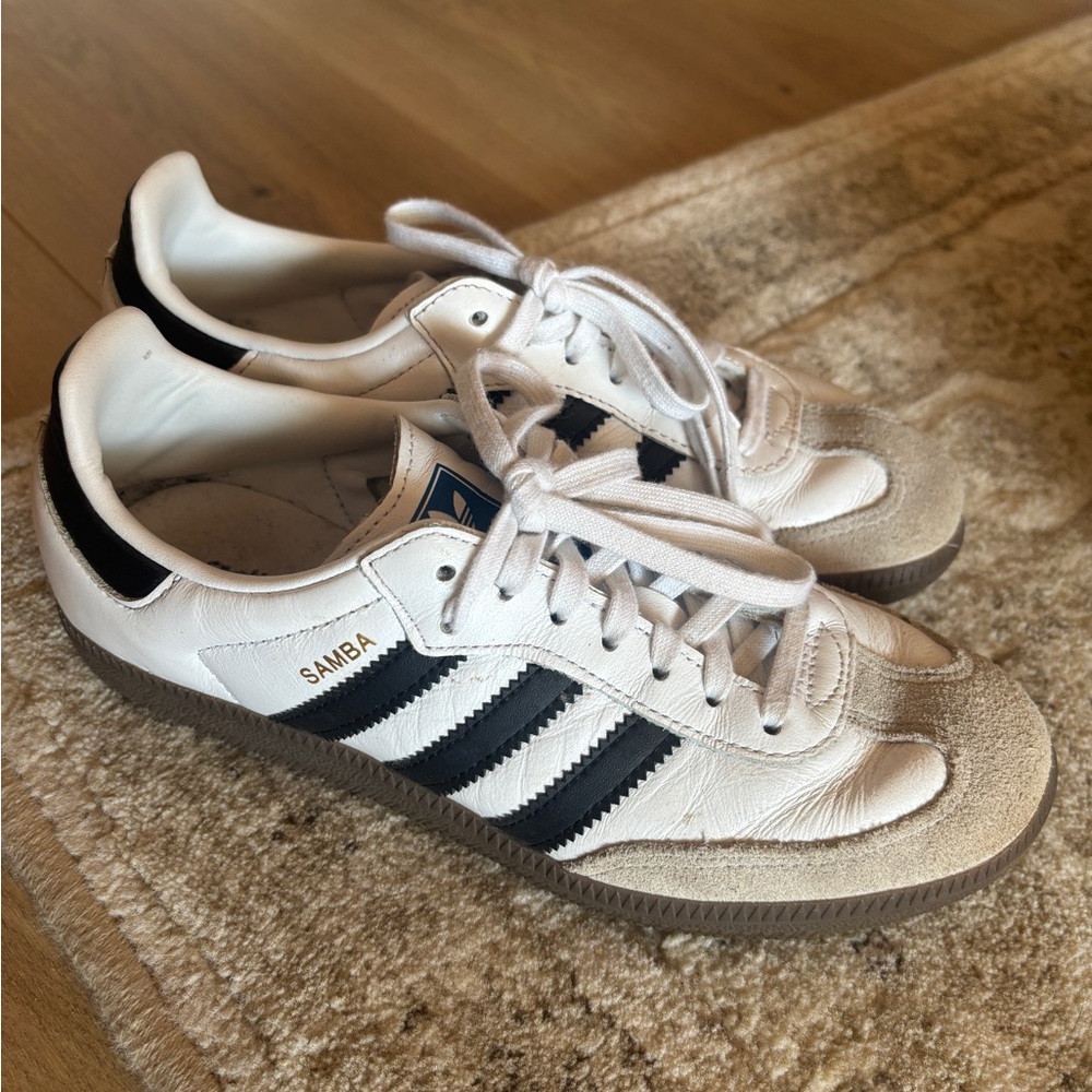 Big Kids Adidas Samba White and Black Sneakers